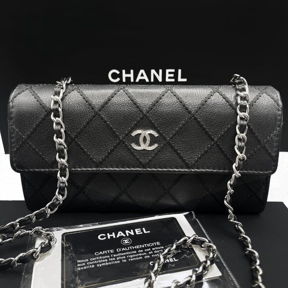 CHANEL Handbags - Authentic CHANEL CC Wild Stitch Lambskin Wallet Black Shoulder Crossbody